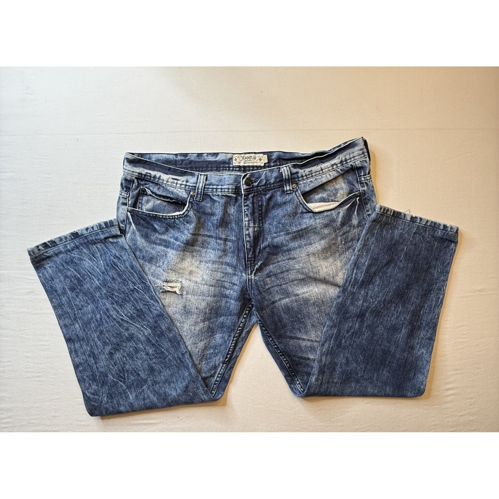 Akademiks Jeanius Jeans Mens 40x32 Distressed Denim Relaxed Fit Straight Leg Pan